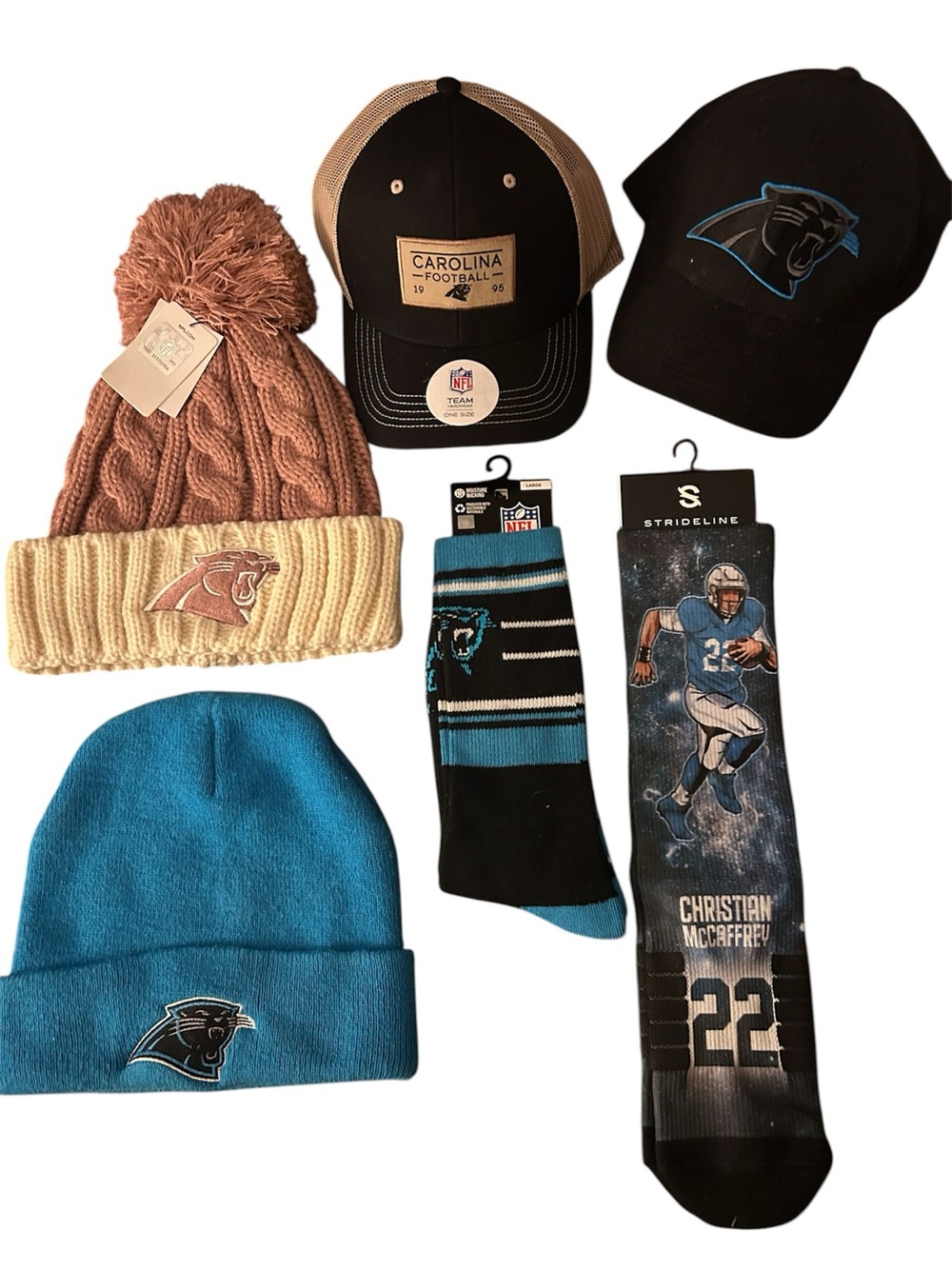 Carolina Panthers Beanie Hat - Teal Blue Knit Cuff (All Sold Together)